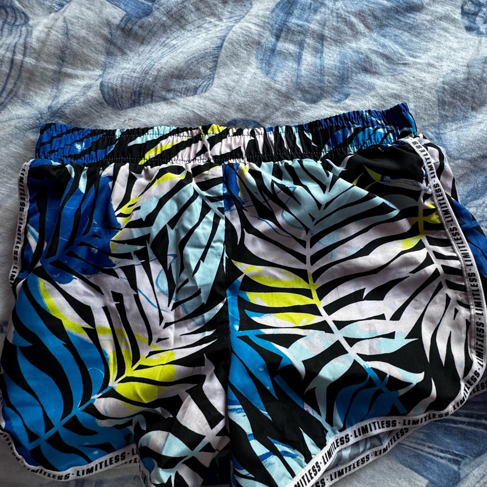 Ideology Blue and Black Leaf Pattern Shorts